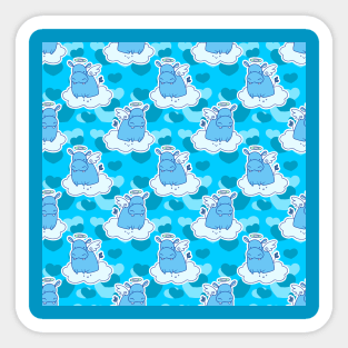 Blue Angel Hippo Floating Hearts Pattern Sticker